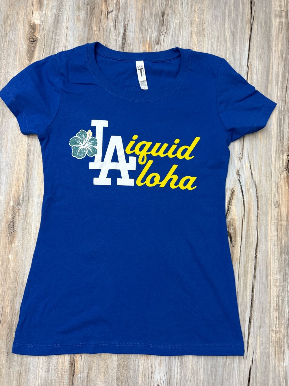Liquid Aloha T-Shirt L.A. Ideal Women M Blue Graphic Short Sleeve Kona Brewing